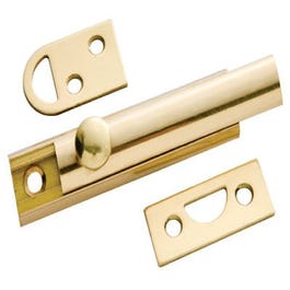 Door Surface Bolt, 2 Keepers, Brass, 3-In.