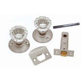 Passage Door Latch Set, Glass Knobs, Satin Nickel