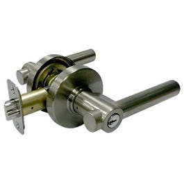 Entry Lever Lockset, Reversible Basel, Contemporary Style, Satin Nickel