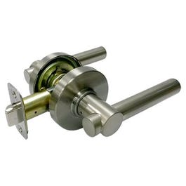 Passage Lever Lockset, Reversible Basel, Contemporary Style, Satin Nickel