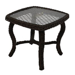 Bermuda End Table, All-Weather Wicker, Steel Frame, Glass Top