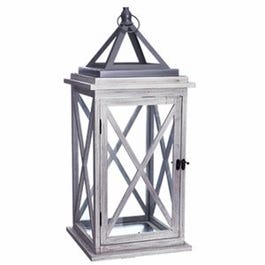 Patio Lantern, Driftwood & Metal, LED Flameless Candle, 24-In.