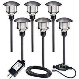 LED Path Light Set, Black Plastic, 16 Lumens, .9-Watt, 6-Pc.