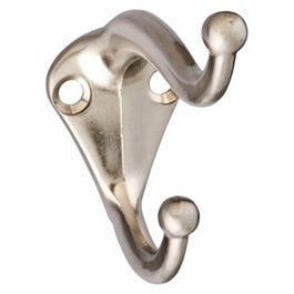 Coat & Hat Hook, Satin Nickel, 2-Pk.