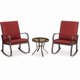 Galena 3-Pc. Bistro Set, Cushioned Steel Rocker Chairs, Brown