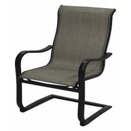 Chesapeake Sling C-Spring  Patio Dining Chair, Gray/Beige With Pewter Aluminum Frame