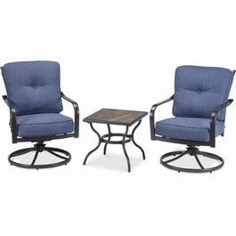 Beaumont 3-Pc. Patio Chat Set, Deep Seating Denim Olefin Cushions, Espresso Aluminum Frame