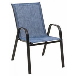 Marbella Stacking Chair, Black Steel Frame, Blue Sling Fabric