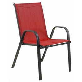 Marbella Stacking Chair, Black Steel Frame, Red Sling Fabric