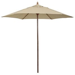 Patio Market Umbrella, Beige Fabric, Woodgrain Steel, 9-Ft.