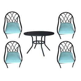 Clearwater 5-Pc. Patio Dining Set, 4 Stacking Chairs, Slat Top Table, Black Steel, Teal Fabric