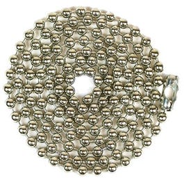 Beaded Lamp Chain With Connector, #10, Nickel-Plated, 3-Ft.