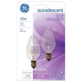 2-Pk., 15-Watt Auradescent Torpedo Flame Light Bulbs