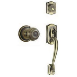 Camelot Exterior Door Handleset, Georgian Design, Single Cylinder, Antique Brass