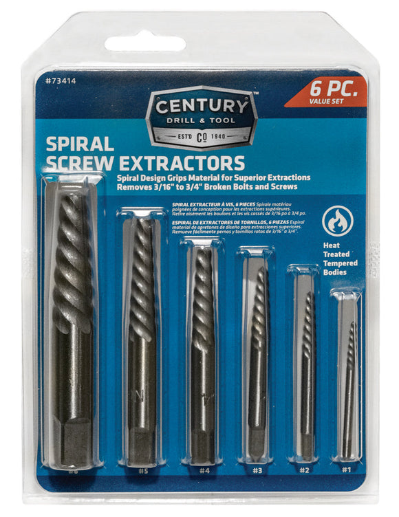 Century Drill And Tool 6 Piece Spiral Flute Screw Extractor Set