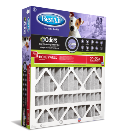 BestAir® 20 x 25 x 4 Pet Air Cleaning Furnace Filter MERV 11, Carbon Infused to Neutralize Odor, For Honeywell Models (20