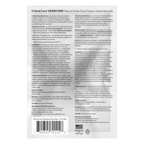 Oxbow Animal Health Critical Care Herbivore Anise