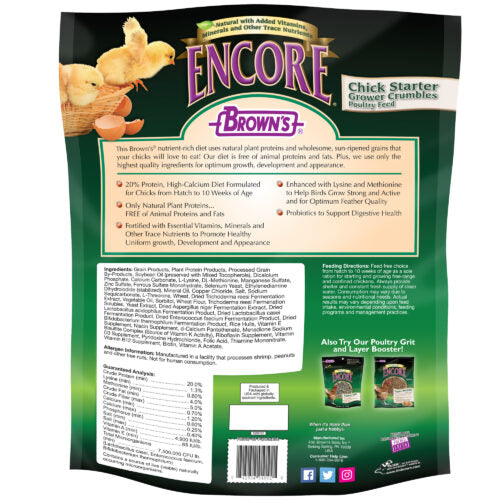 F.M. Brown's Encore® Natural Chick Starter Grower Crumbles Poultry Feed
