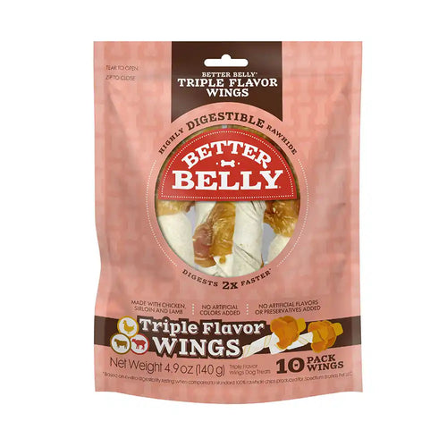 Better Belly Triple Flavor Wings Highly Digestible Rawhide Dog Treat