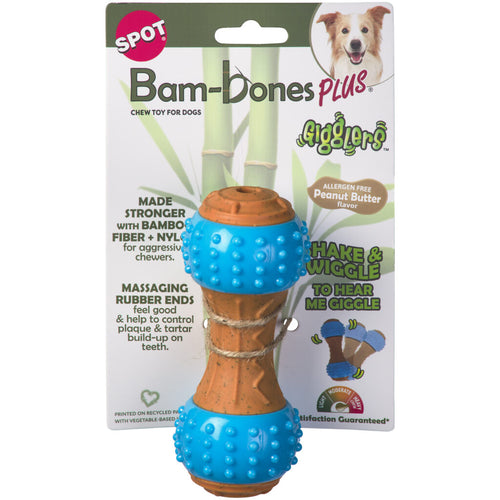 Ethical Pet SPOT Bambone+ Giggler Dumbell Peanut Butter Dog Toy