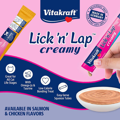 Vitakraft Lick 'n' Lap Snack™ Creamy, Cat Treat with Real Salmon, 4 Count