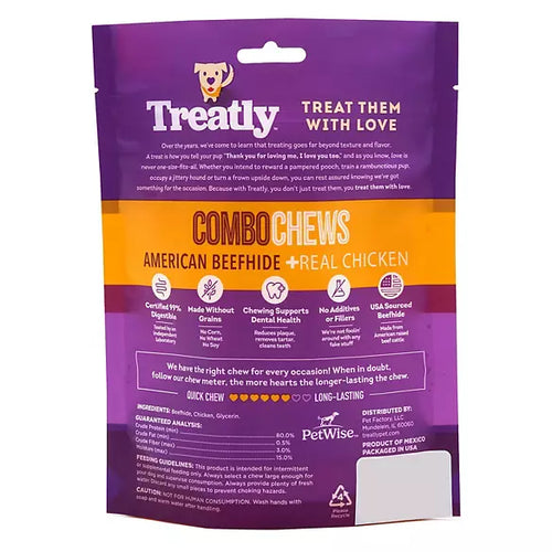 Treatly Combo Chews Beefhide Twist Sticks Wrapped Chicken Treats