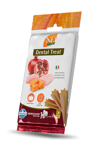 Farmina N&D Pumpkin Grain-Free Canine Dental Treat with Chicken, Pumpkin and Pomegranate Medium & Maxi Dog Treats