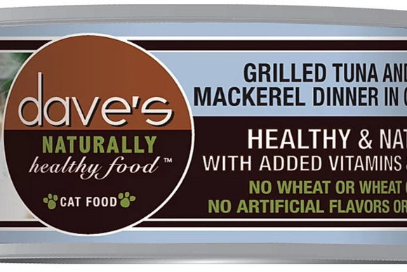 Dave’s Naturally Healthy Grain Free Cat Food Tuna & Mackerel Dinner In Gravy (5.5 oz Single Can)